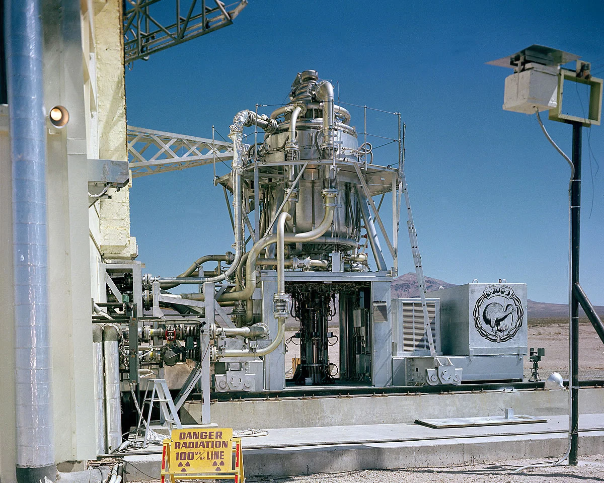 Kiwi reactor assembly with radiation boundary sign.