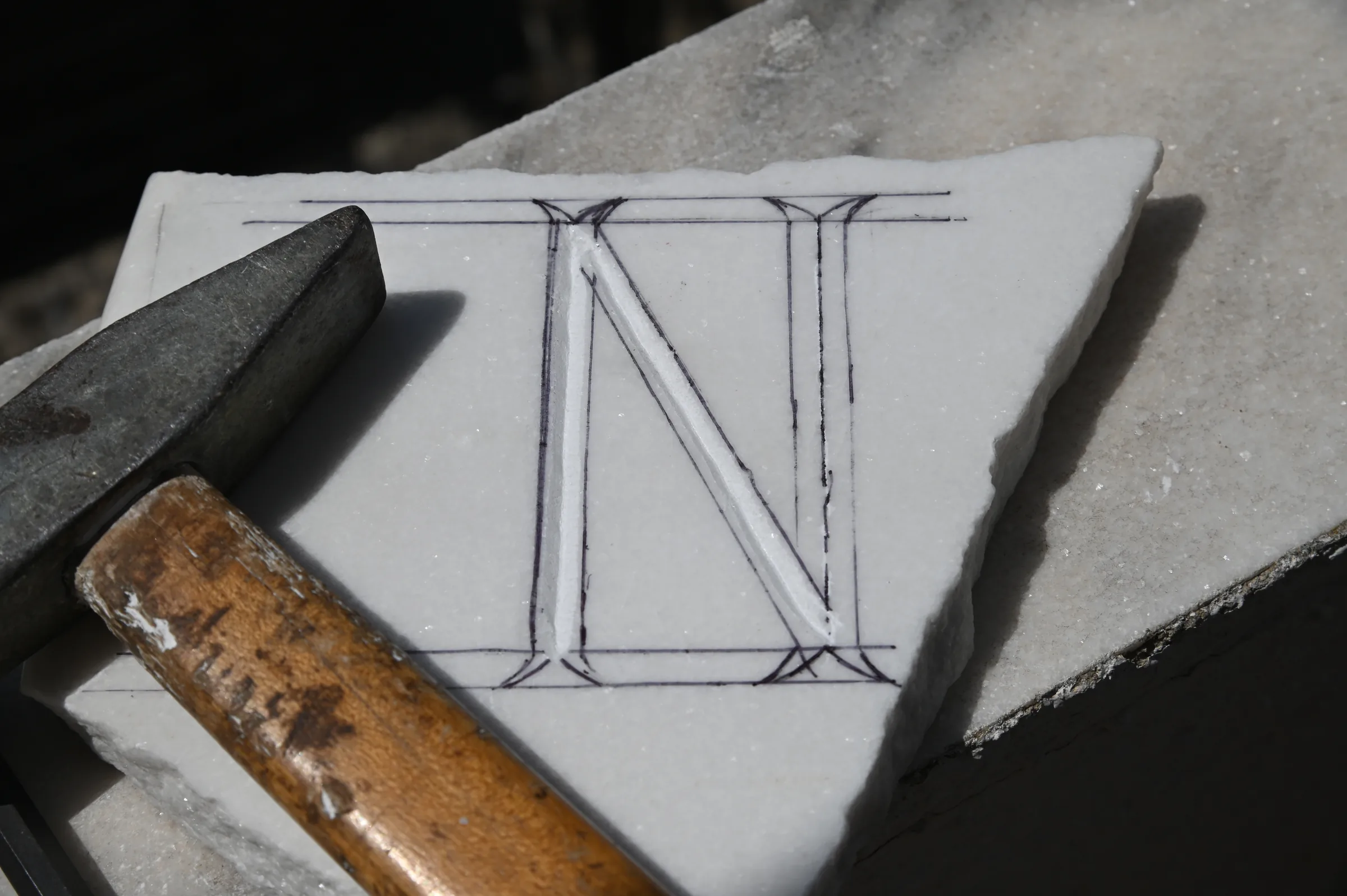 Letter carving in marble